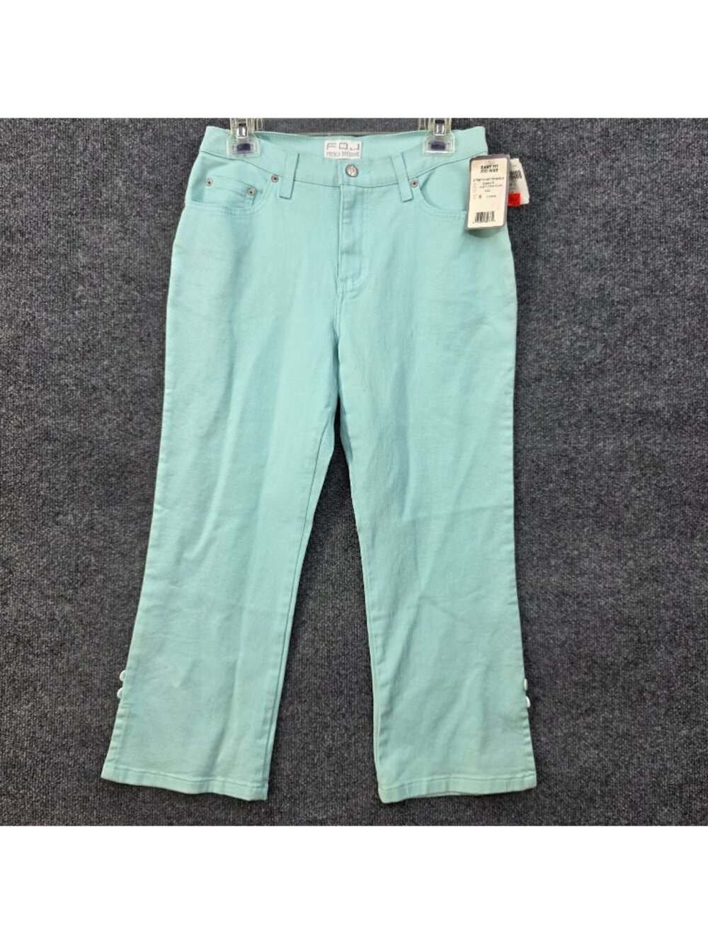 FDJ French Dressing Crop Flare Jeans 6 Aqua Mid Rise Stretch Button Hem Coastal